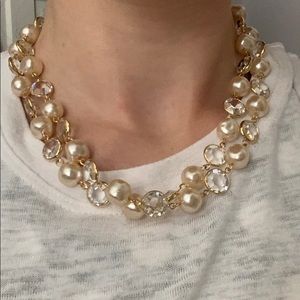 Vintage faux pearl and crystal diamond necklace